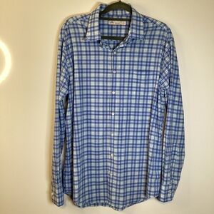 Peter Millar Featherweight Blue and White Plaid Button Down Shirt